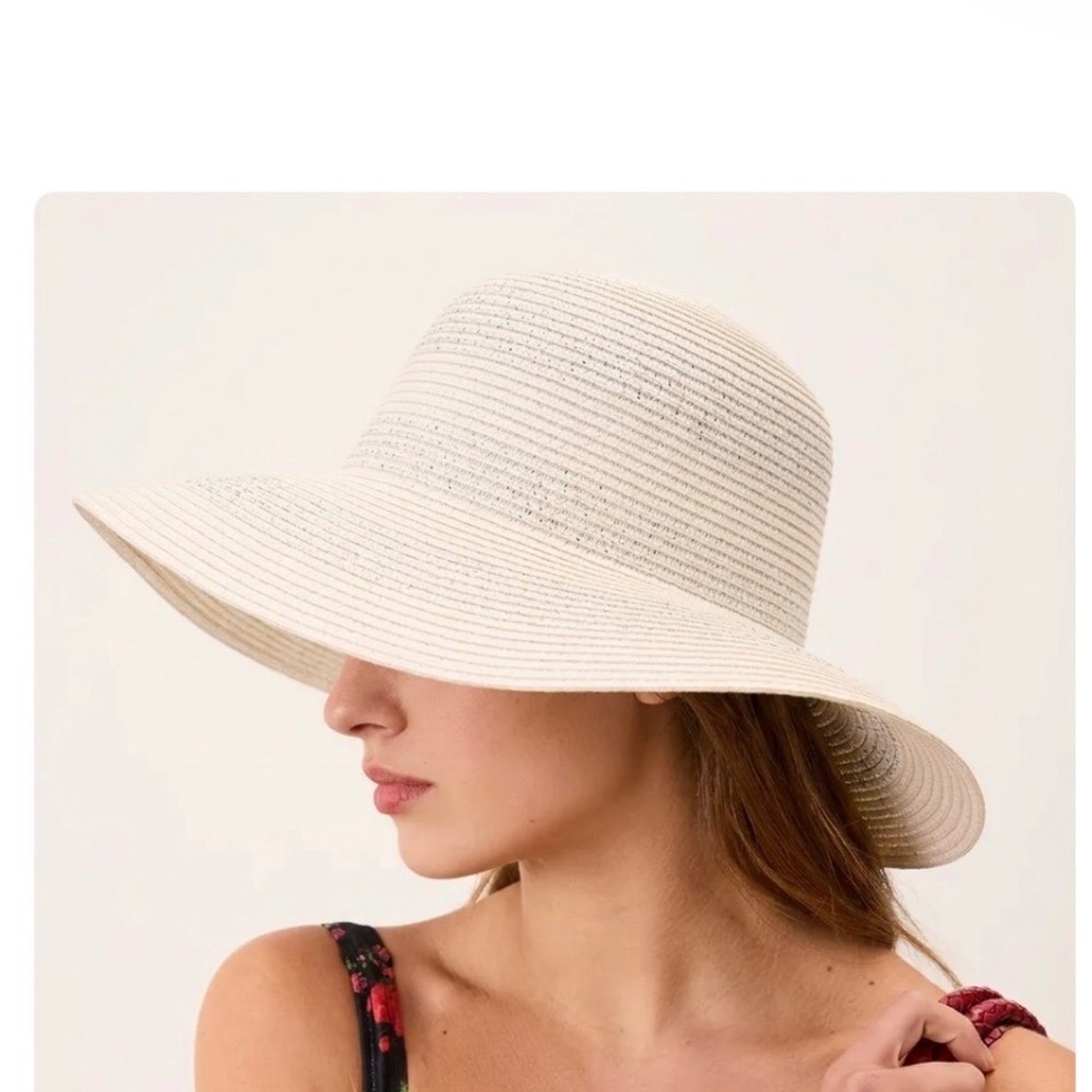 NYA New York Accessory Group Ivory Straw SunHat Metallic SilverShimmer Wide Brim